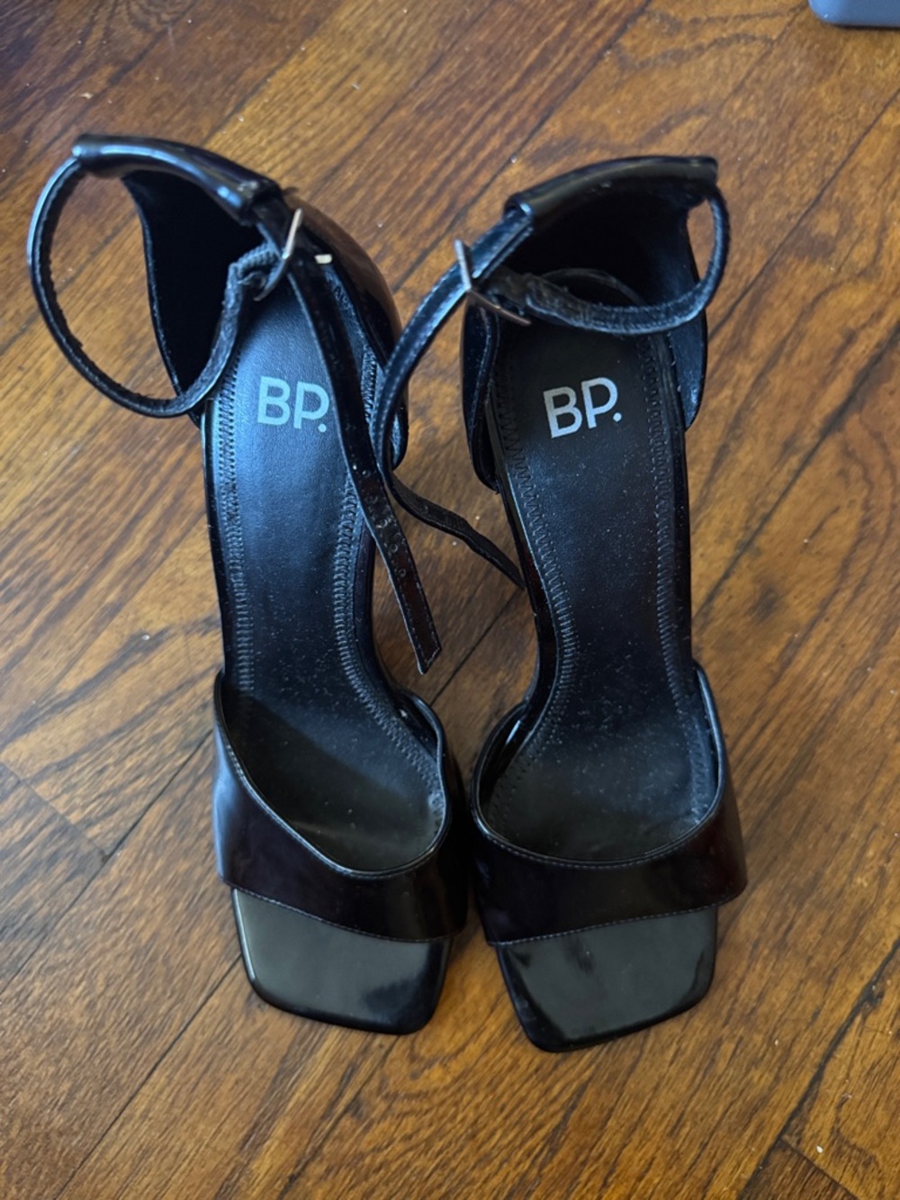 bp Black Patent Ankle-Strap Square-Toe Pre-loved Heels